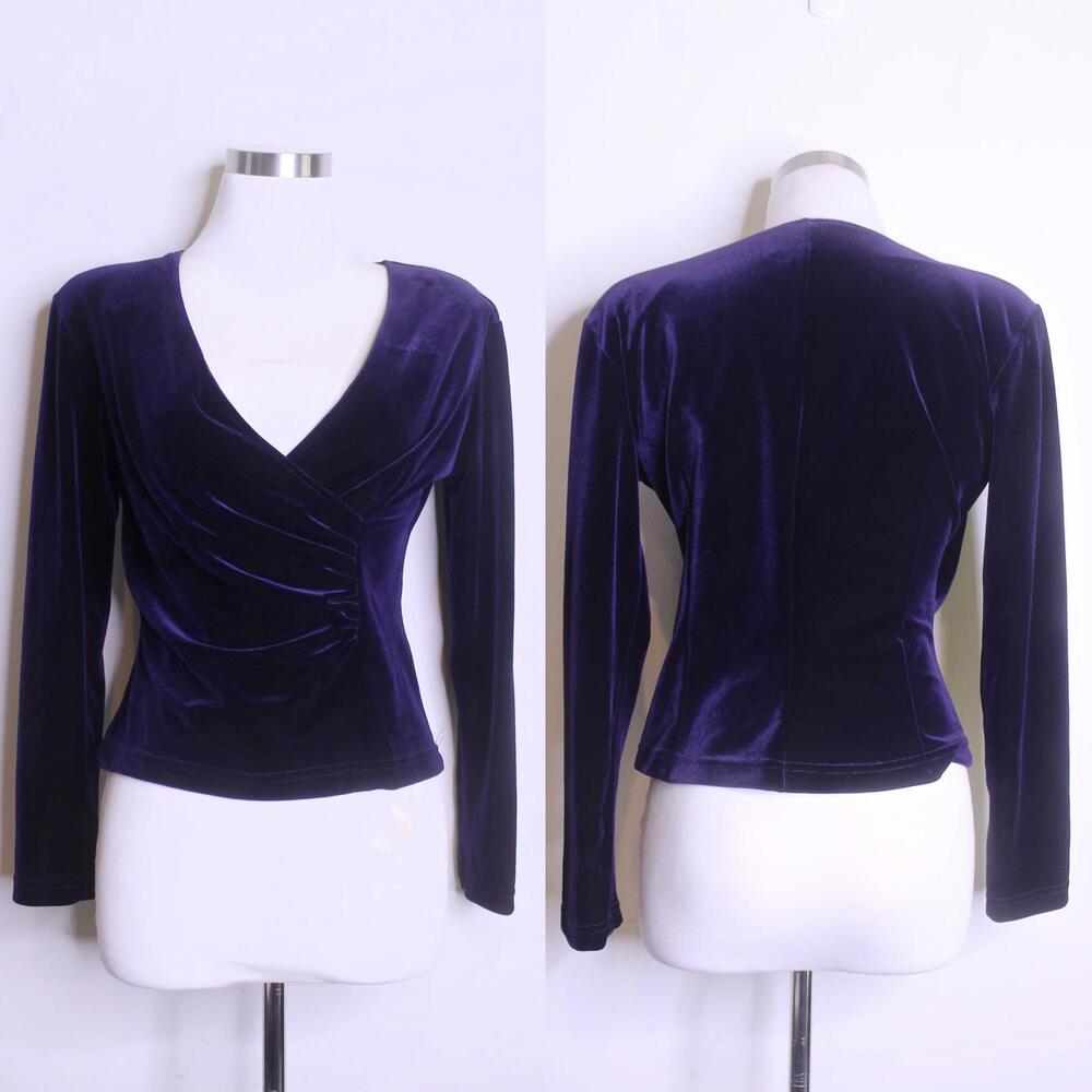 VTG Vampy Velvet Blue Wrap Long Sleeve Blouse - 4
